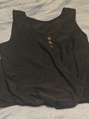 Black Sleeveless Eyelet Tank Top with Button Detail